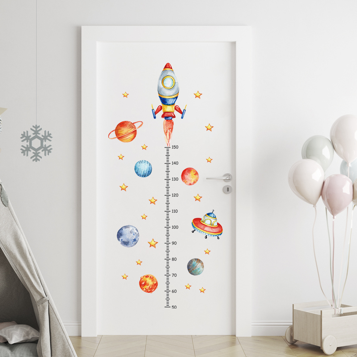 Baby Nursery Decor Boy - Planeta dos desenhos animados foguete medição