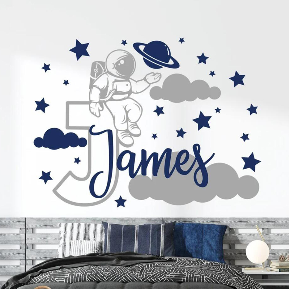 Baby Nursery Decor Boy - Nome personalizado dos desenhos animados espaço