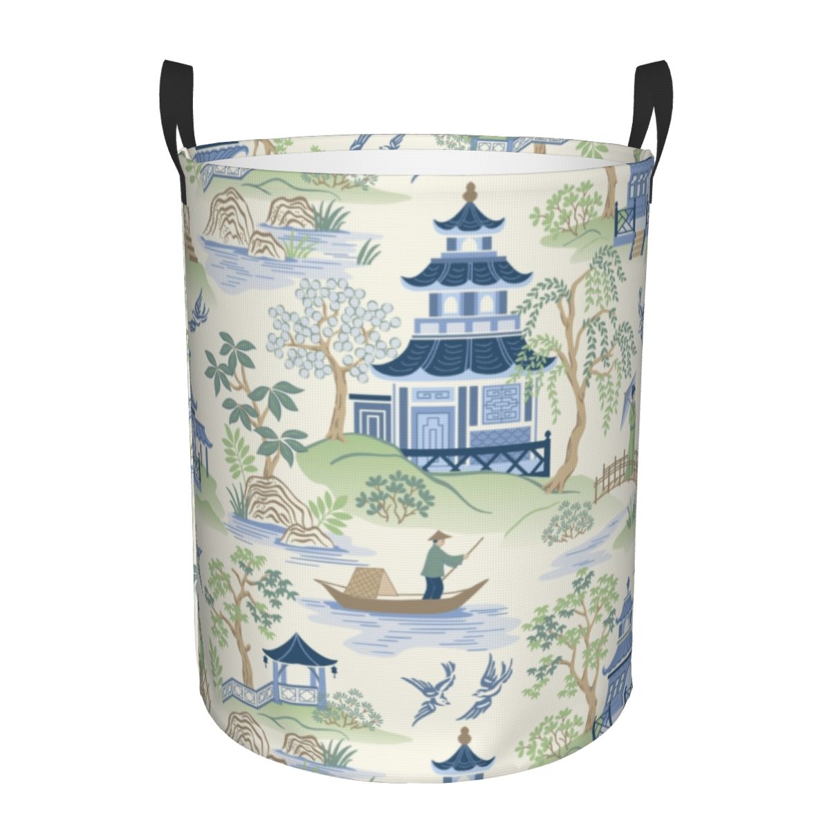 Laundry Hamper Nursery - Vintage Chinoiserie Willow Pagoda Lavandaria Hamper,