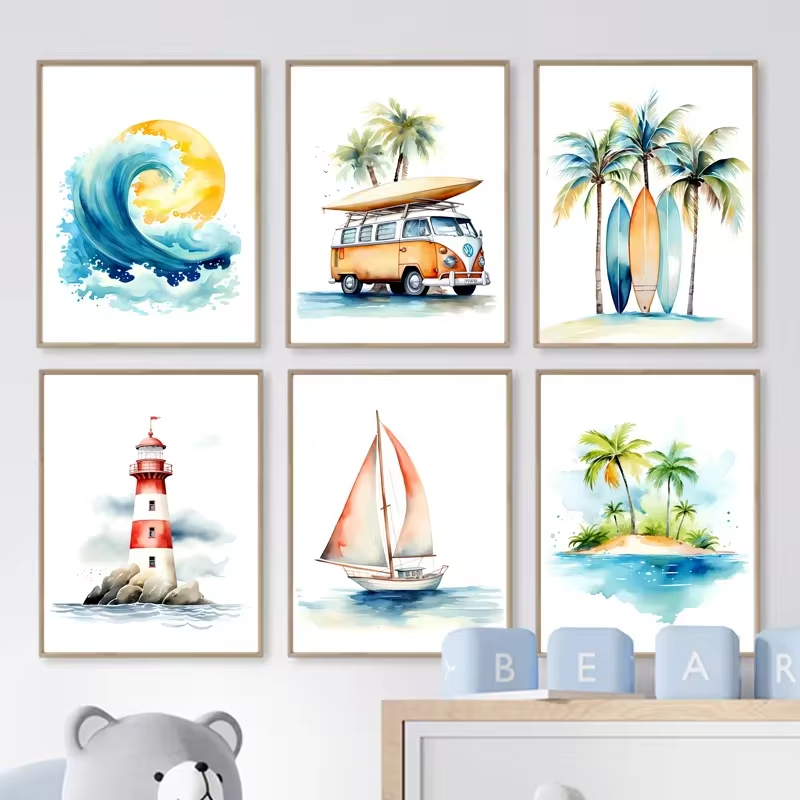 Surf Ocean Themed Nursery Wall - Baby Nursery Ocean Theme avaliação e preço