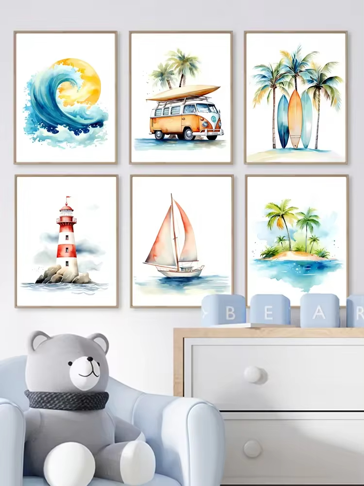 Surf Ocean Themed Nursery Wall - Baby Nursery Ocean Theme avaliação e preço