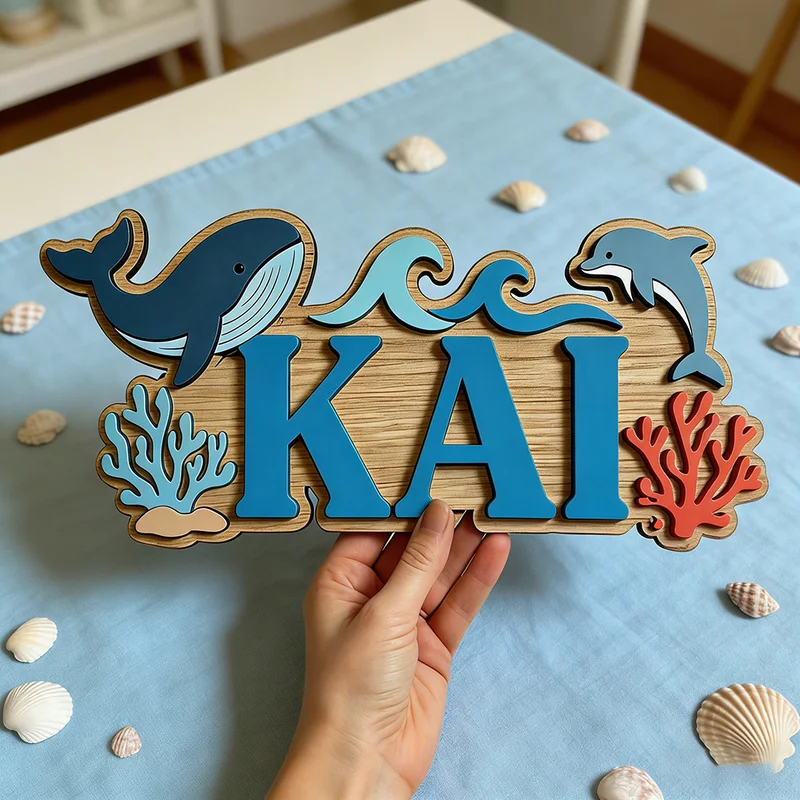 Placa de madeira personalizada - Baby Nursery Ocean Theme avaliação e preço