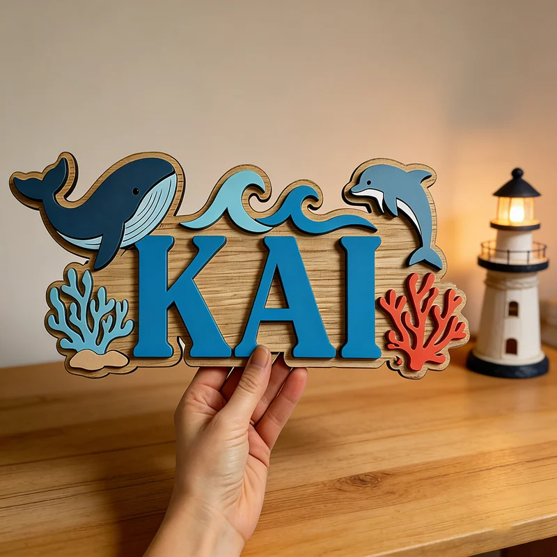 Placa de madeira personalizada - Baby Nursery Ocean Theme avaliação e preço