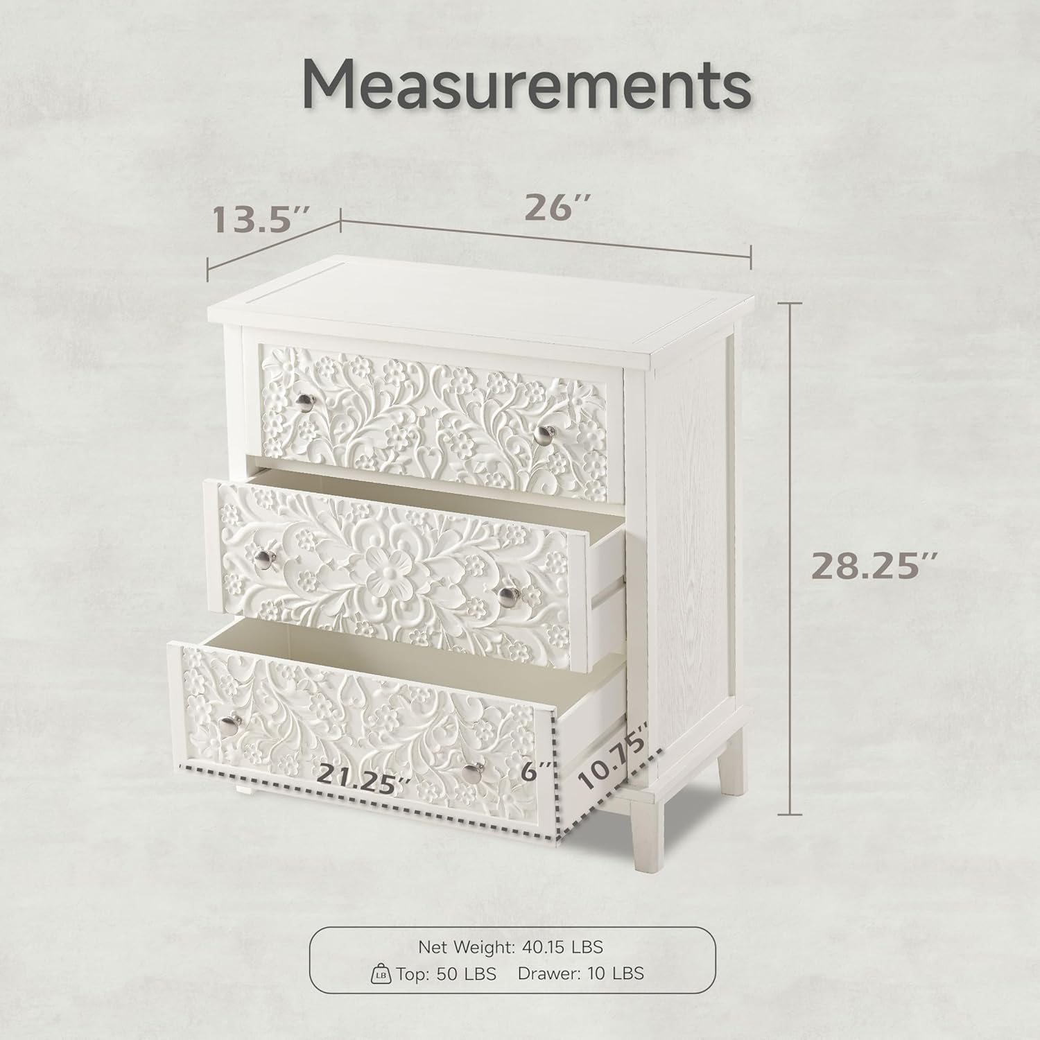 Cômoda de Madeira Branca com 3 - Drawer Dresser White avaliação e preço