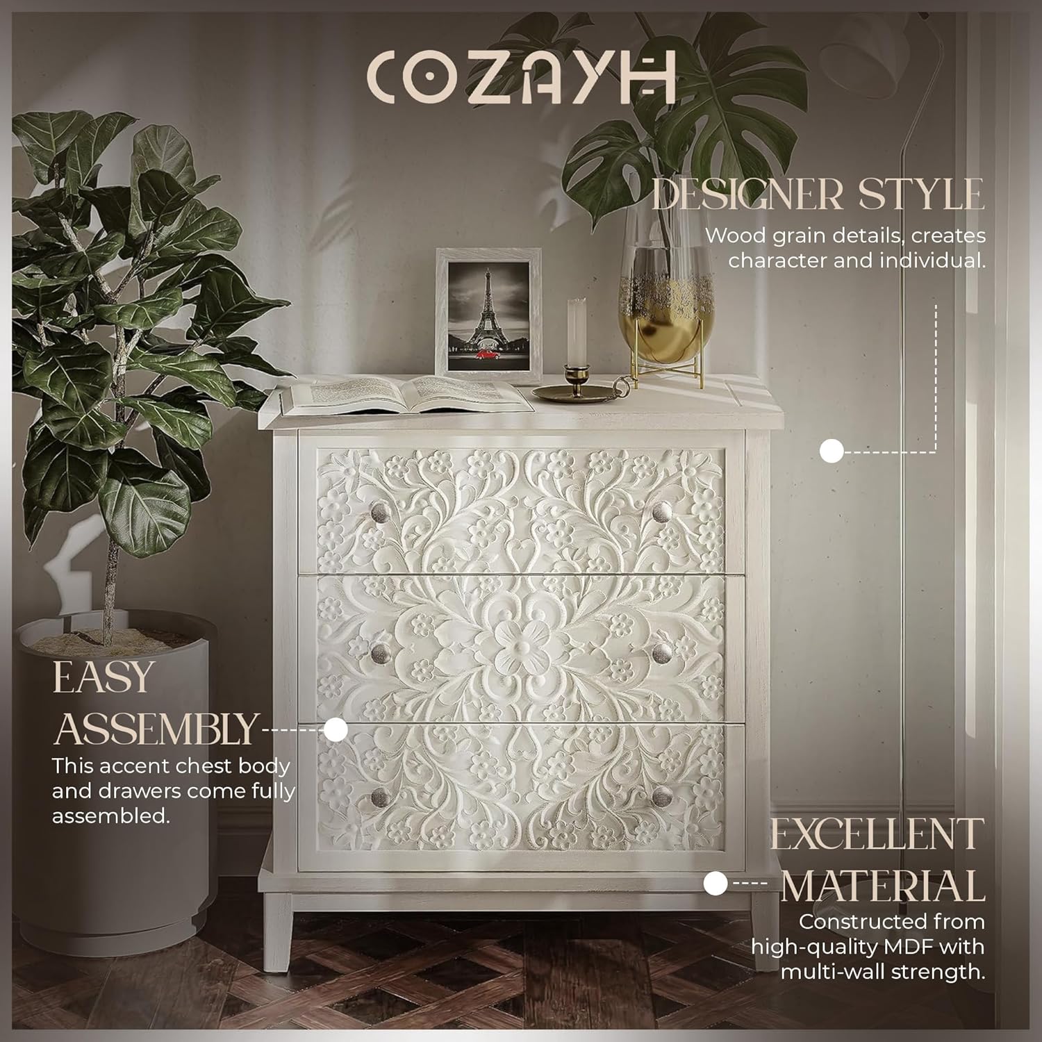 Cômoda de Madeira Branca com 3 - Drawer Dresser White avaliação e preço