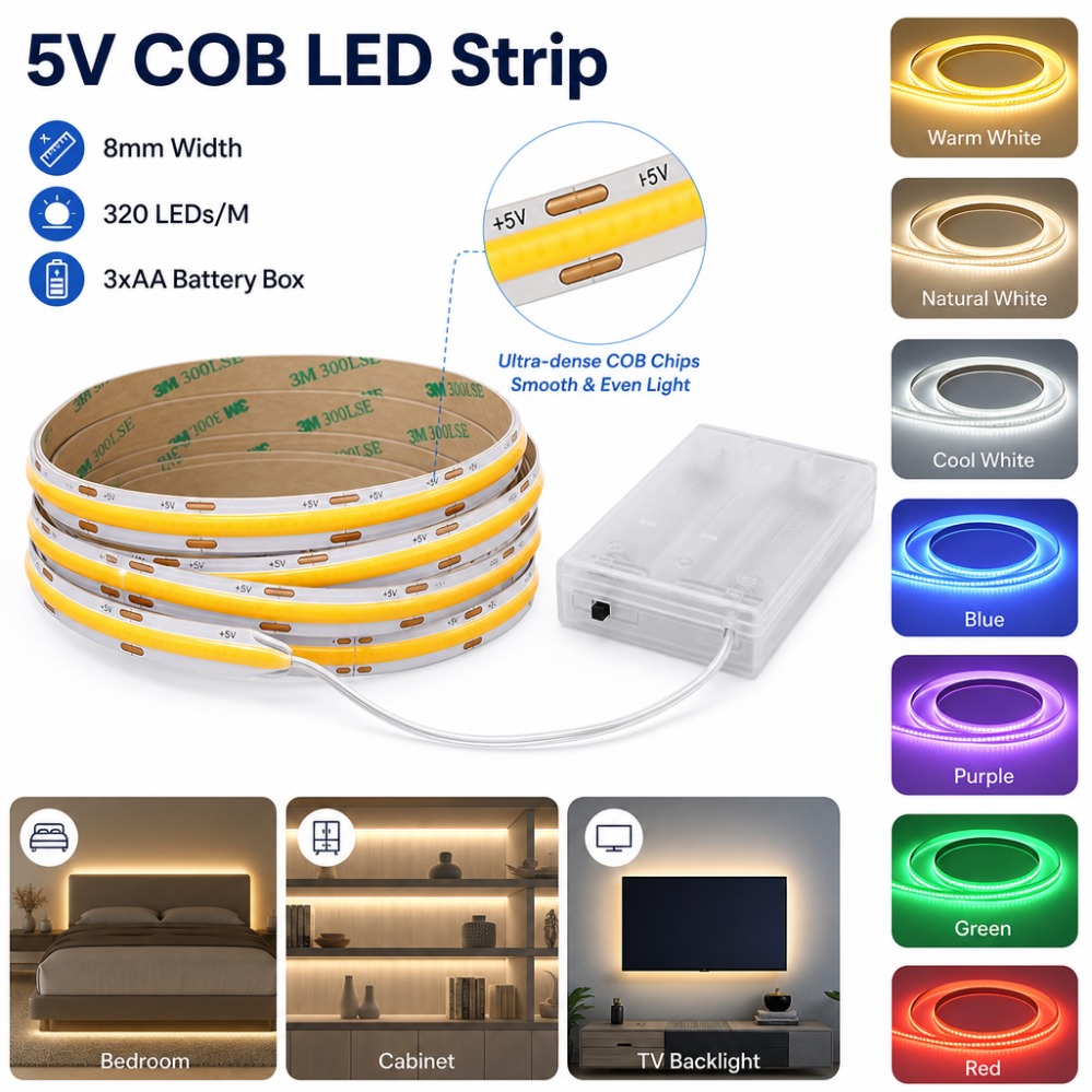 Fita LED COB 3AA 5V 8MM 320LED - Drawer Dresser White avaliação e preço