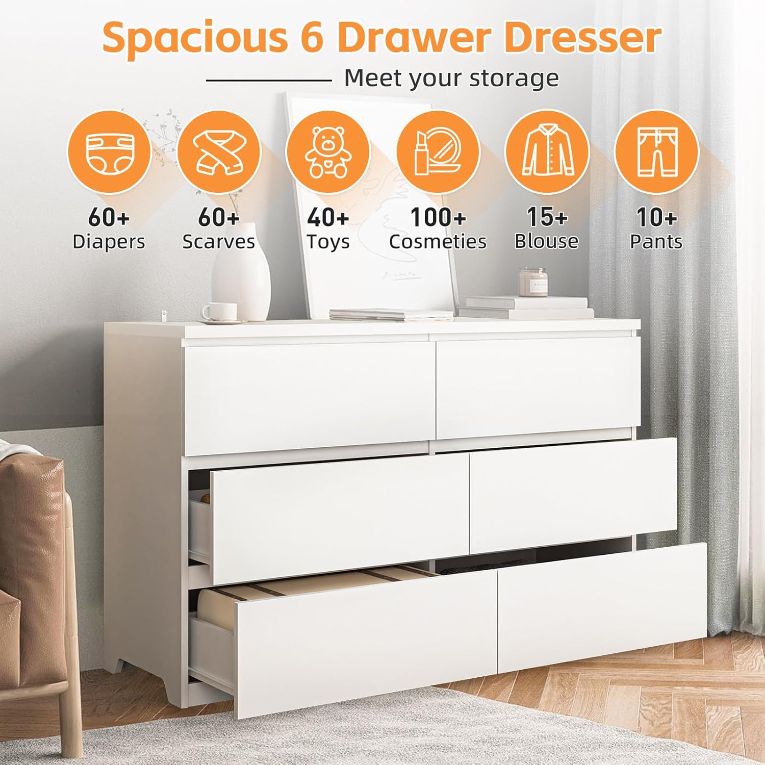 Cômoda de Madeira Branca com 6 - Drawer Dresser White avaliação e preço