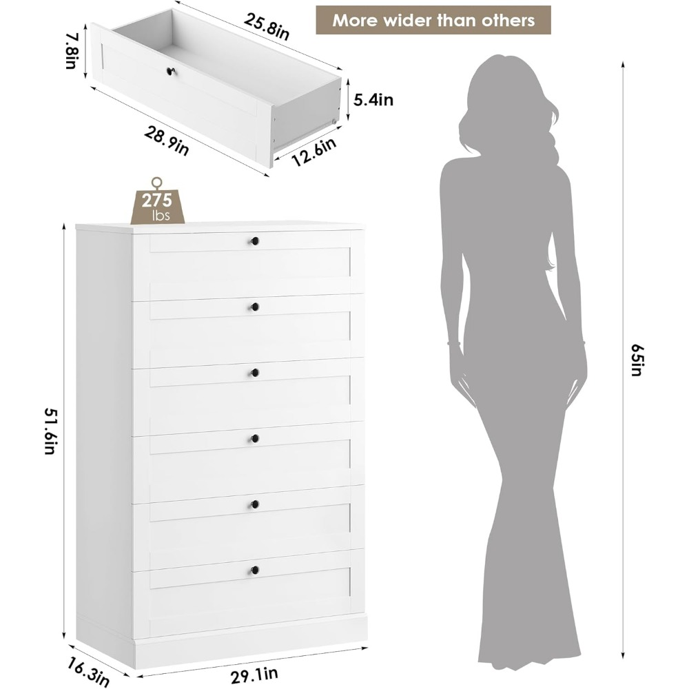 Cômoda branca requintada com 6 - Drawer Dresser White avaliação e preço
